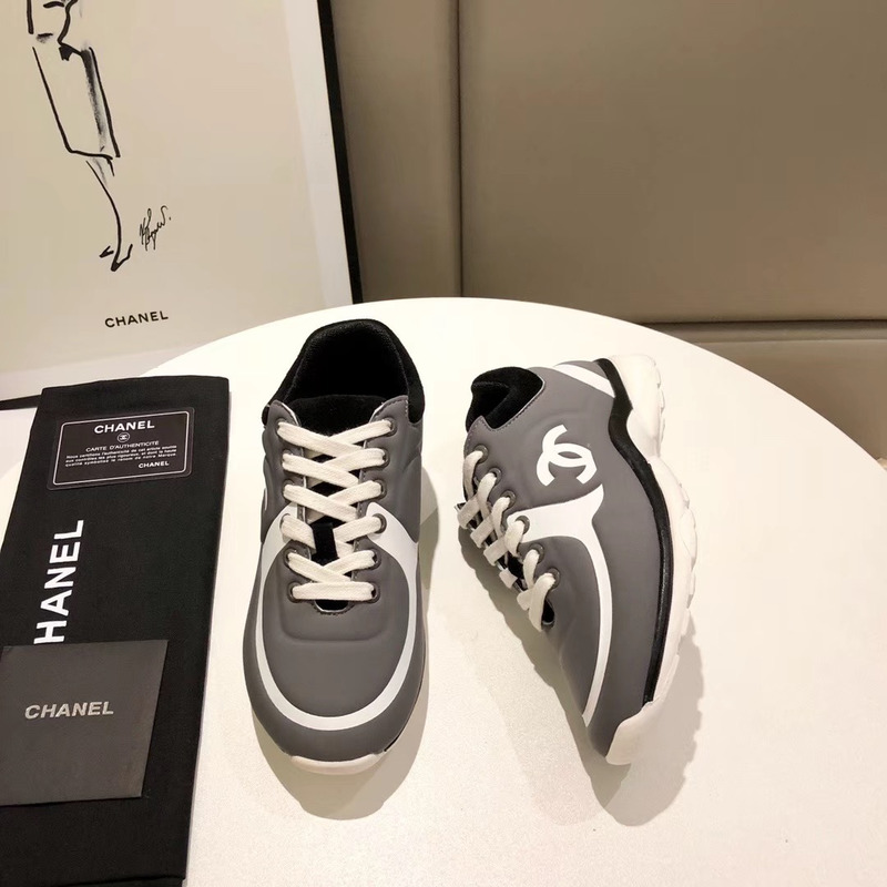 Ch*el suede calfskin sneakers in grey