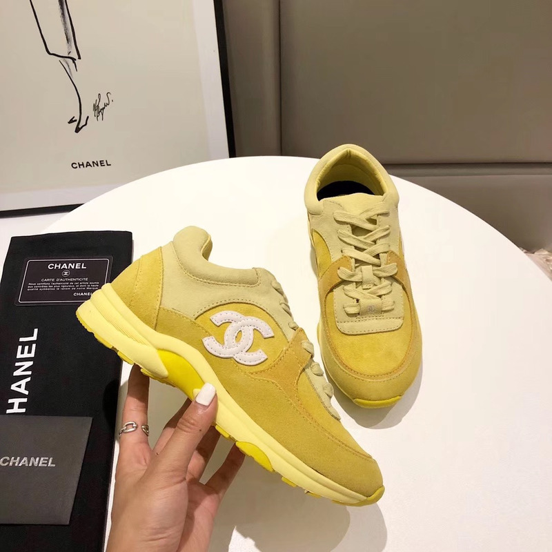 Ch*el suede calfskin sneakers in yellow