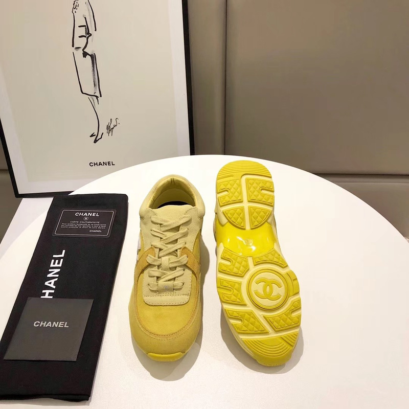 Ch*el suede calfskin sneakers in yellow
