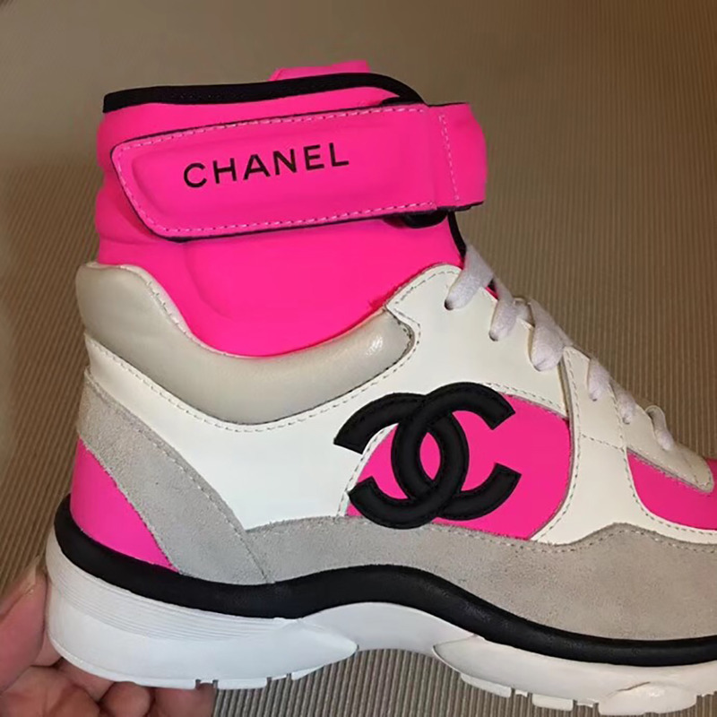 Ch*el calfskin & velvet high top sneaker in red