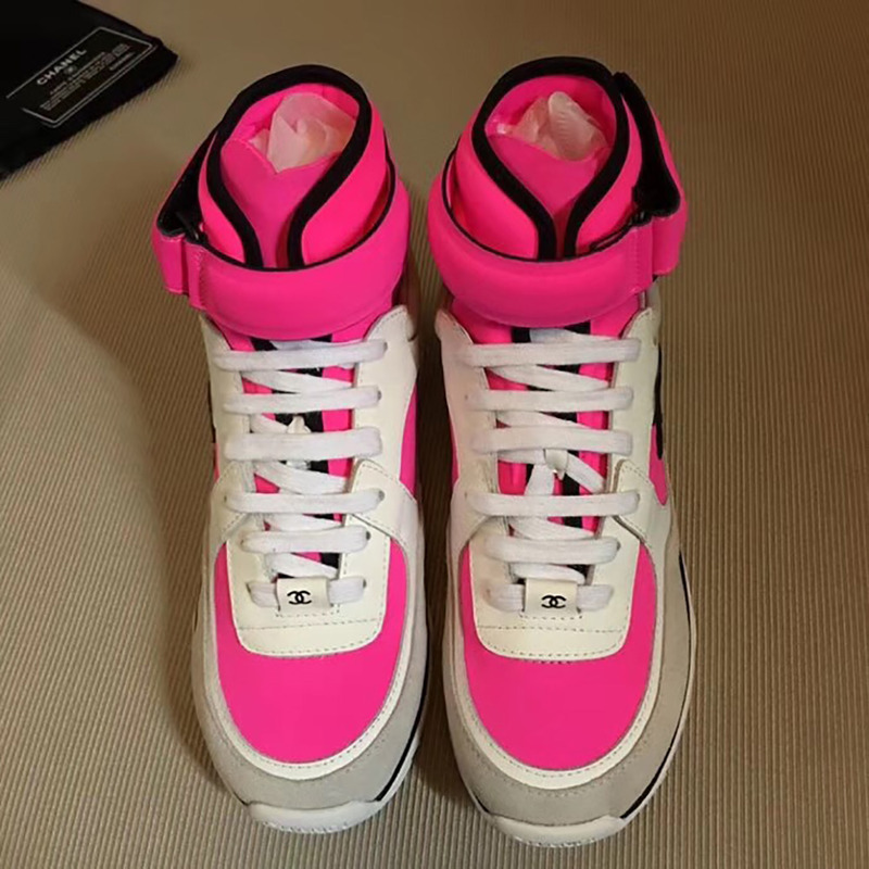 Ch*el calfskin & velvet high top sneaker in red