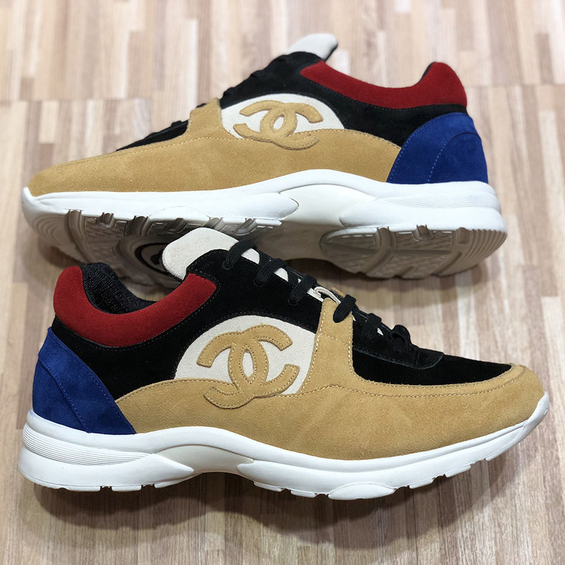 Ch*el sneaker in yellow & blue red