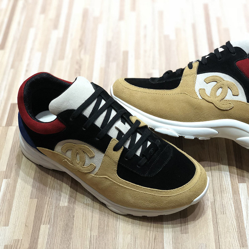 Ch*el sneaker in yellow & blue red