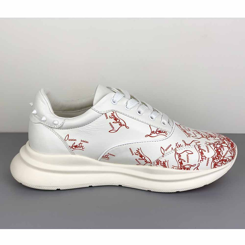 Ch**an louboutin red logo sneakers in white