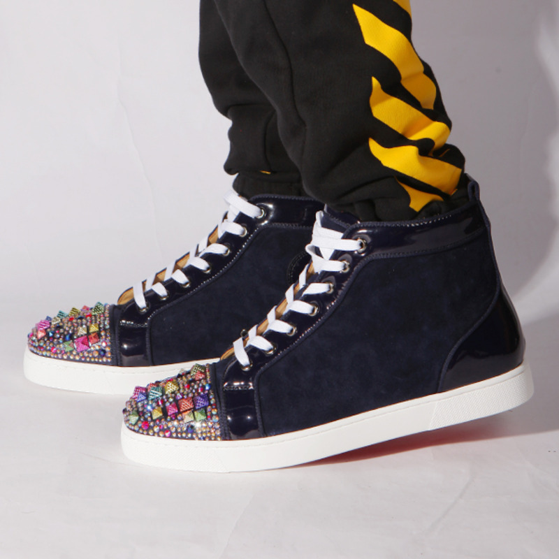 [made  to order] ch**an louboutin S*per perfect blue mixkeol**is flat suede & patent leather trainers