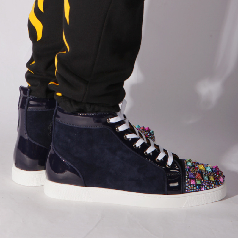 [made  to order] ch**an louboutin S*per perfect blue mixkeol**is flat suede & patent leather trainers