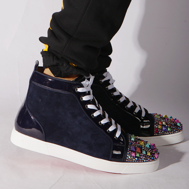 [made  to order] ch**an louboutin S*per perfect blue mixkeol**is flat suede & patent leather trainers