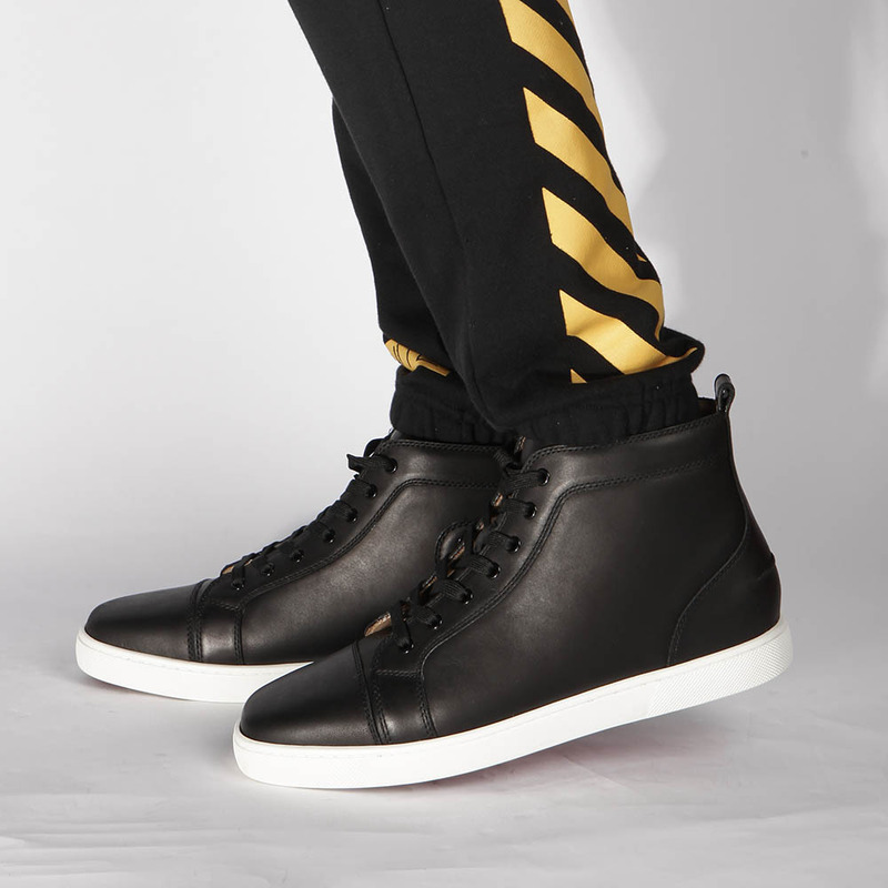 made-to-order!!! Ch**an louboutin limited version l**is flat mens high top leather sneakers black