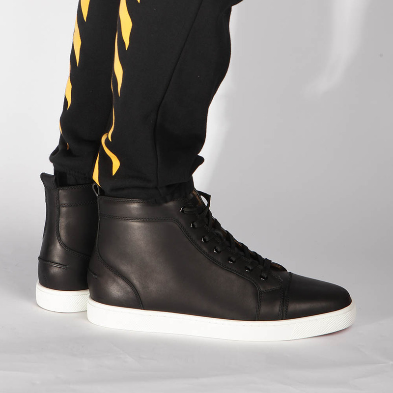 made-to-order!!! Ch**an louboutin limited version l**is flat mens high top leather sneakers black