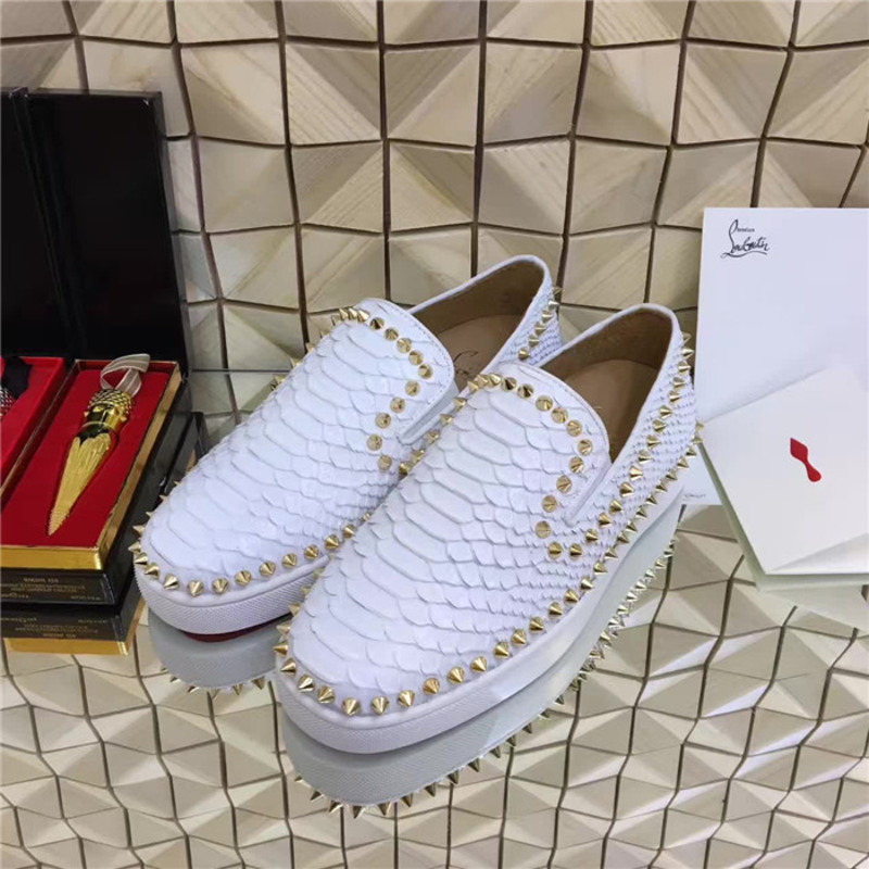 [made  to order] ch**an louboutin S*per perfect spikes python leather mens pik boat flat white sneakers