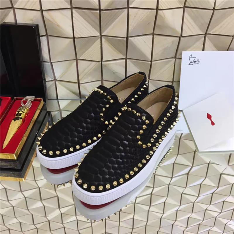 [made  to order] ch**an louboutin S*per perfect spikes python leather mens pik boat flat black sneakers