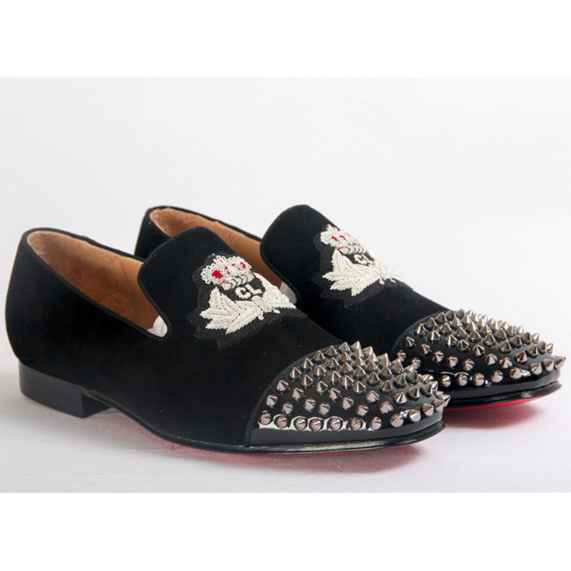 made to order!!! ch**an louboutin S*per perfect mens loafers harvanana spikes flannel black