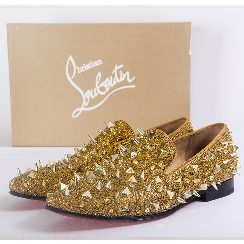made to order!!! ch**an louboutin S*per perfect gold spikes loafers