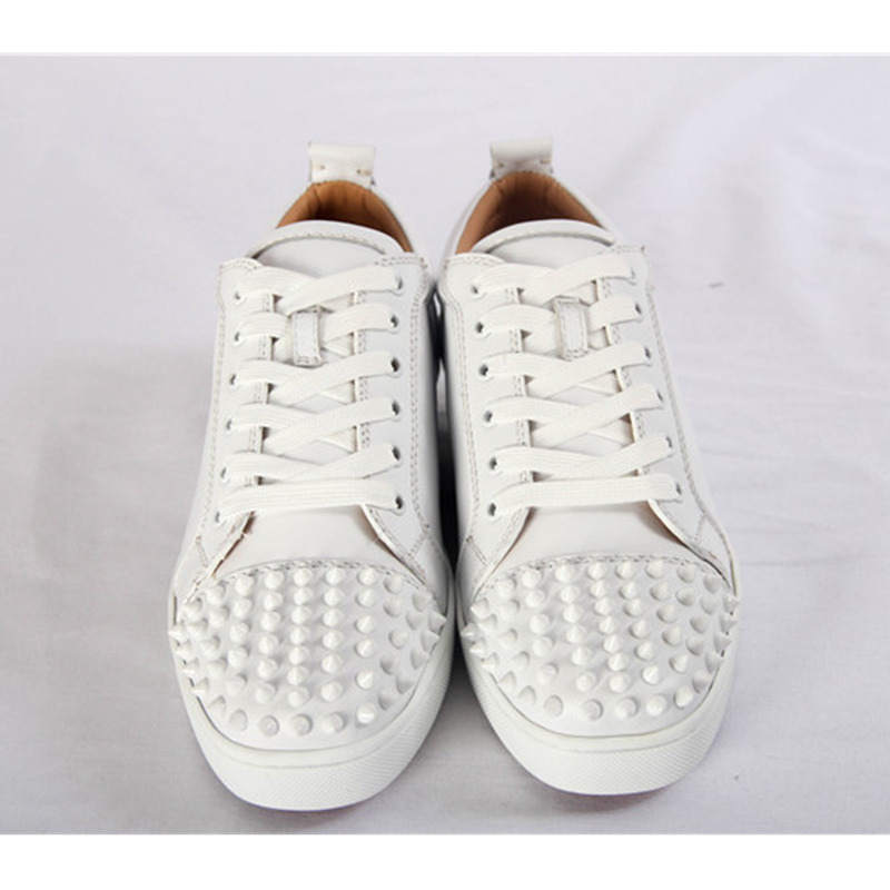 Ch**an louboutin limited version l**is junior spikes mens flat white low top with spikes