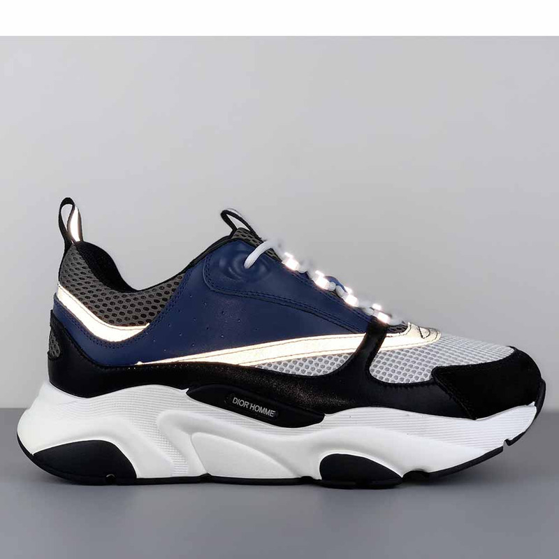 D*or "b22" sneaker in grey technical knit and white, blue calfskin
