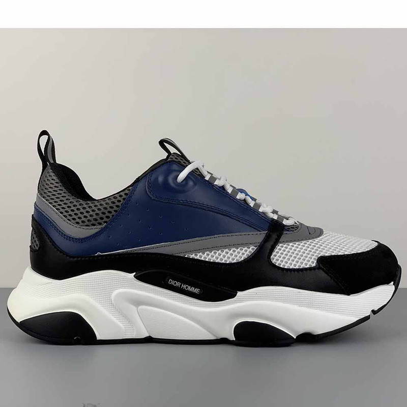 D*or "b22" sneaker in grey technical knit and white, blue calfskin