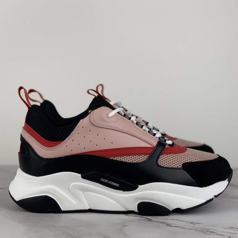 D*or canvas and calfskin sneakers in pink/red/black