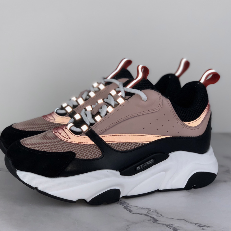 D*or canvas and calfskin sneakers in pink/red/black