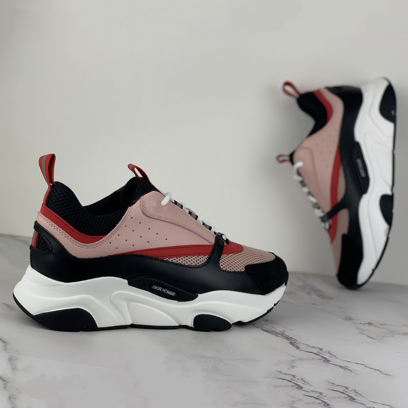 D*or canvas and calfskin sneakers in pink/red/black