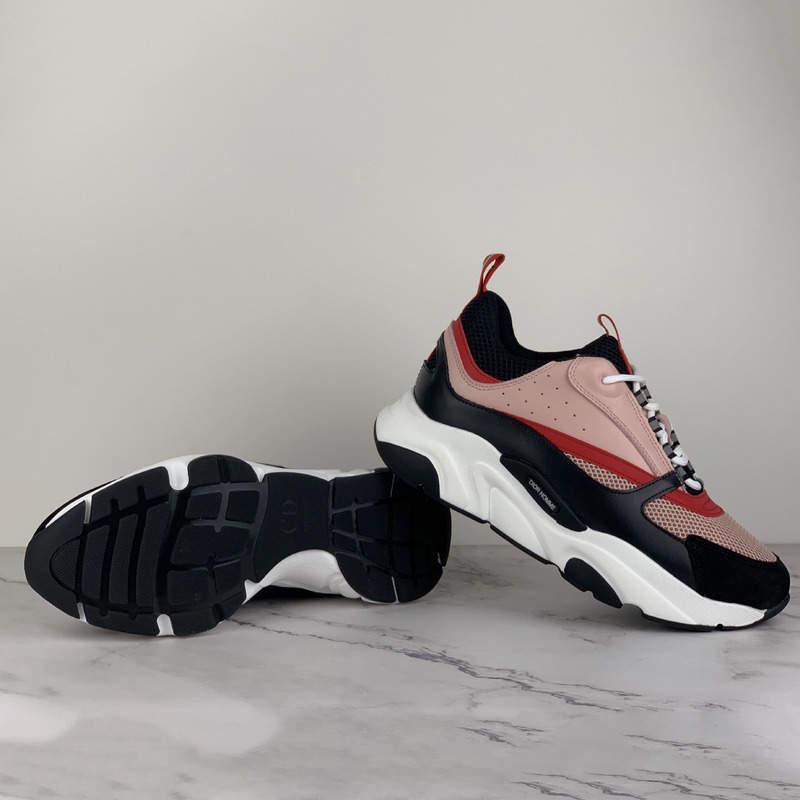 D*or canvas and calfskin sneakers in pink/red/black