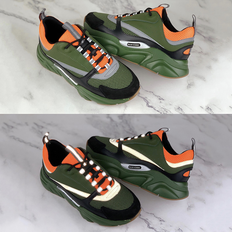 D*or "b22" sneaker in orange technical knit and black, gray and green calfskin