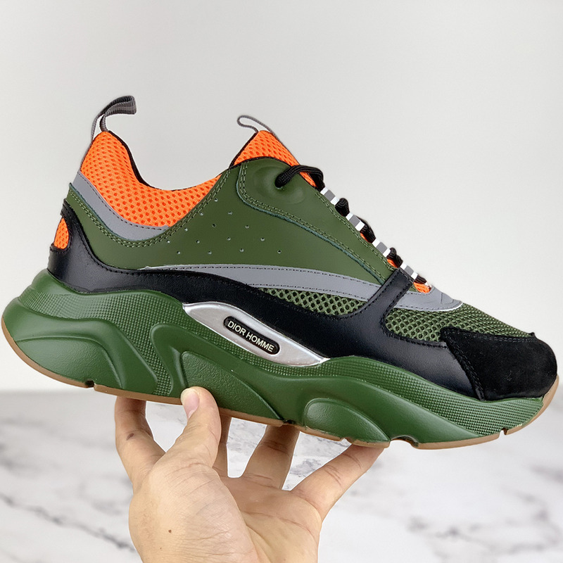 D*or "b22" sneaker in orange technical knit and black, gray and green calfskin