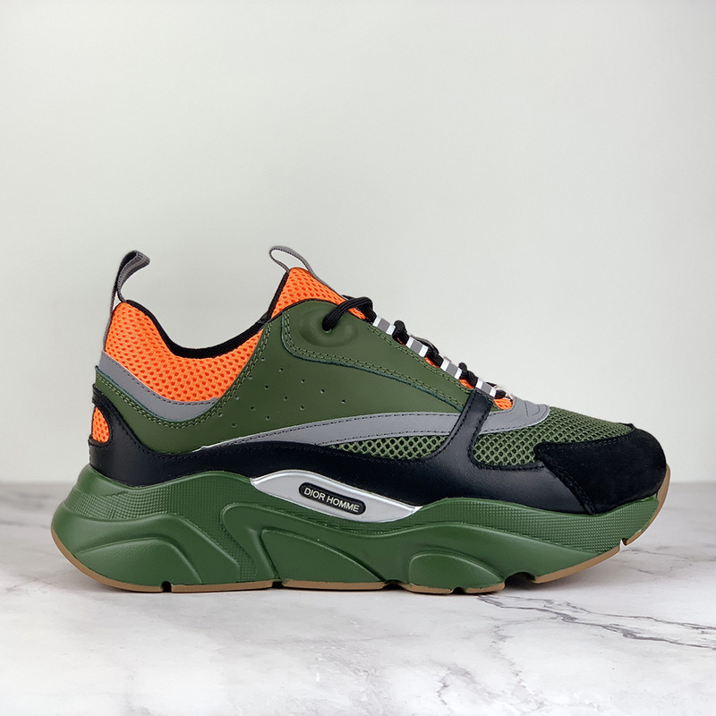 D*or "b22" sneaker in orange technical knit and black, gray and green calfskin