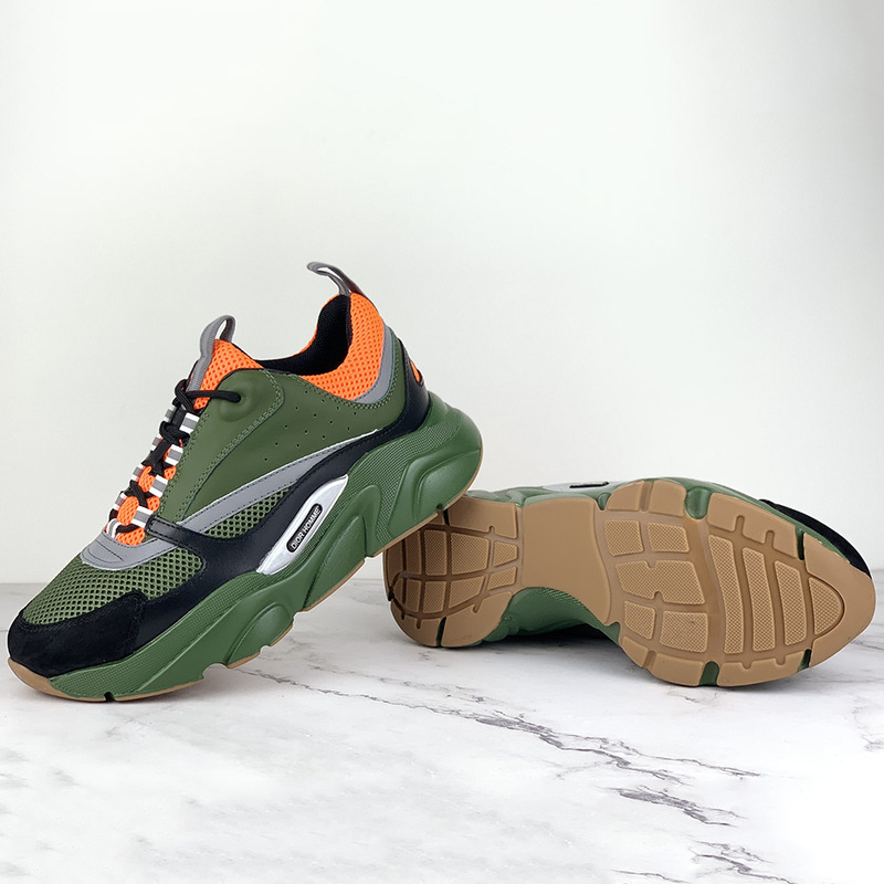 D*or "b22" sneaker in orange technical knit and black, gray and green calfskin