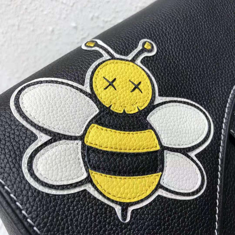 D*or bee printed saddle bag in black calfskin