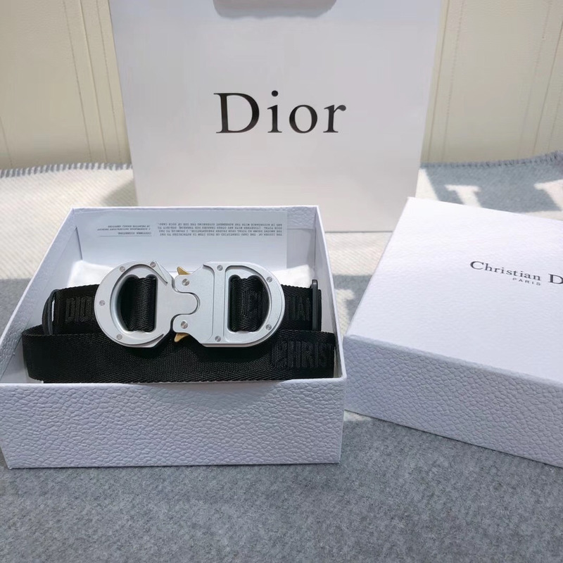 D*or black cotton canvas belt with silver buckle