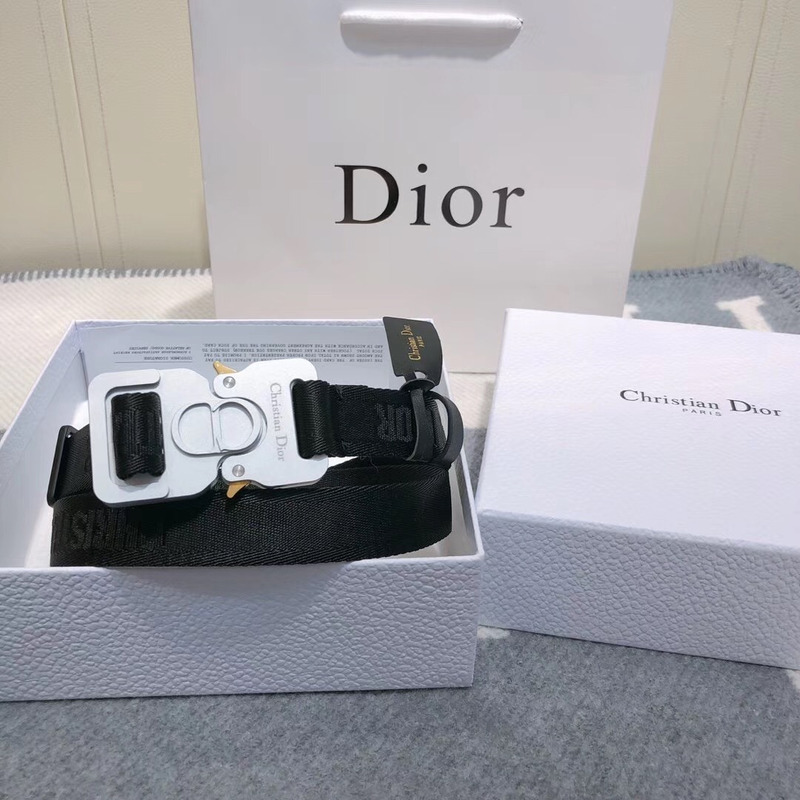 D*or black cotton canvas belt with silver buckle