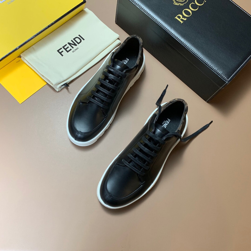 F**di black leather low top sneakers with ff motif