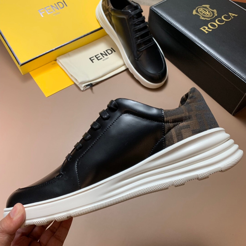 F**di black leather low top sneakers with ff motif