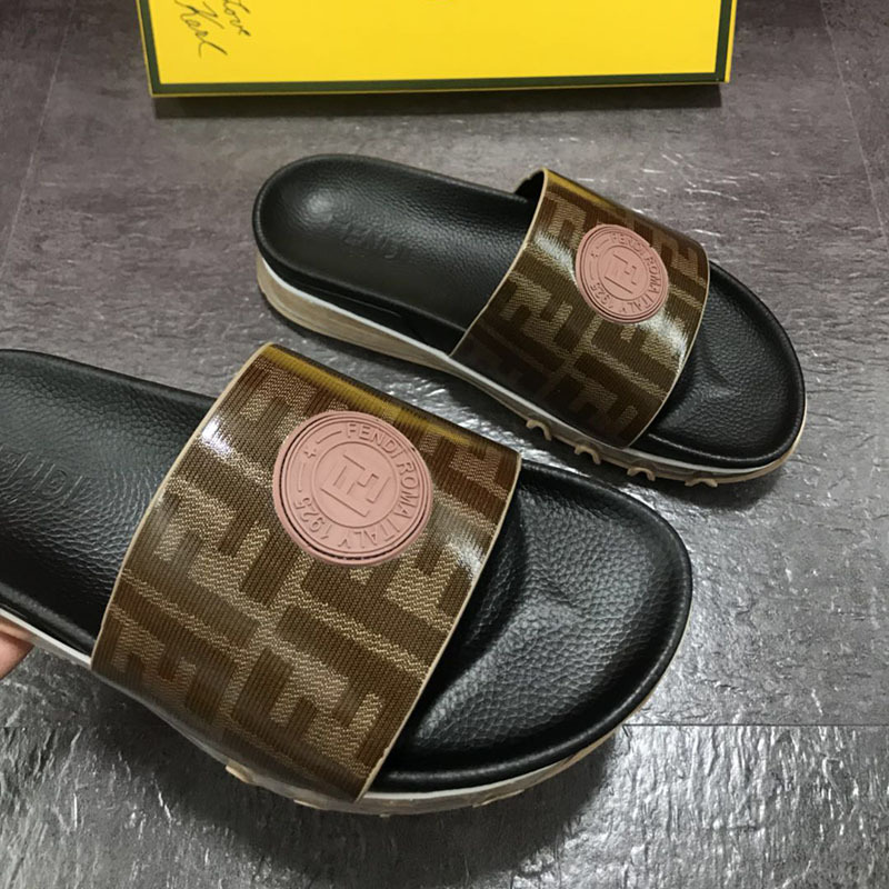 F**di black leather slides