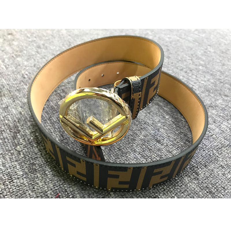 F**di brown leather belt with gold buckle