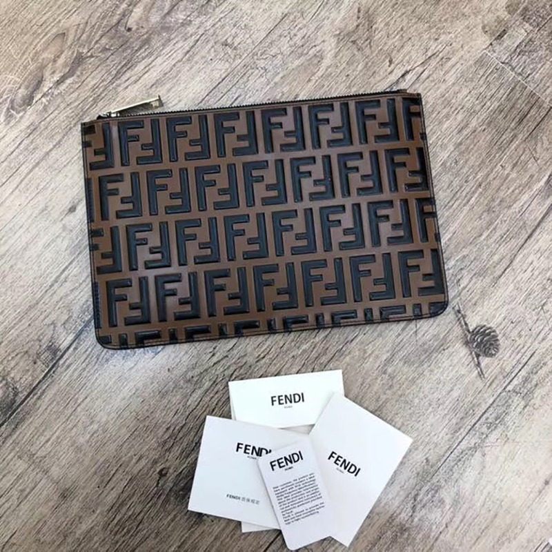 F**di brown leather slim pouch