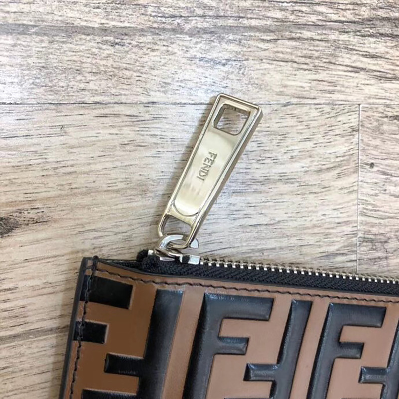 F**di brown leather slim pouch