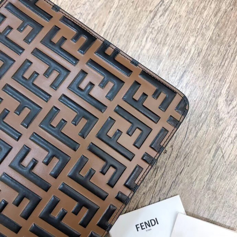 F**di brown leather slim pouch