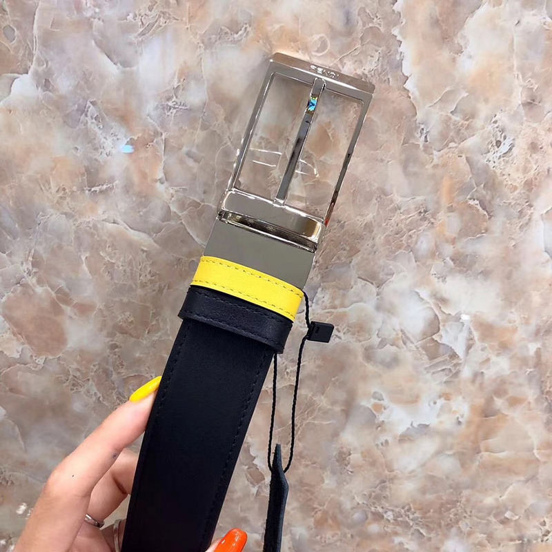 F**di black and yellow leather belt with bag bugs eyes