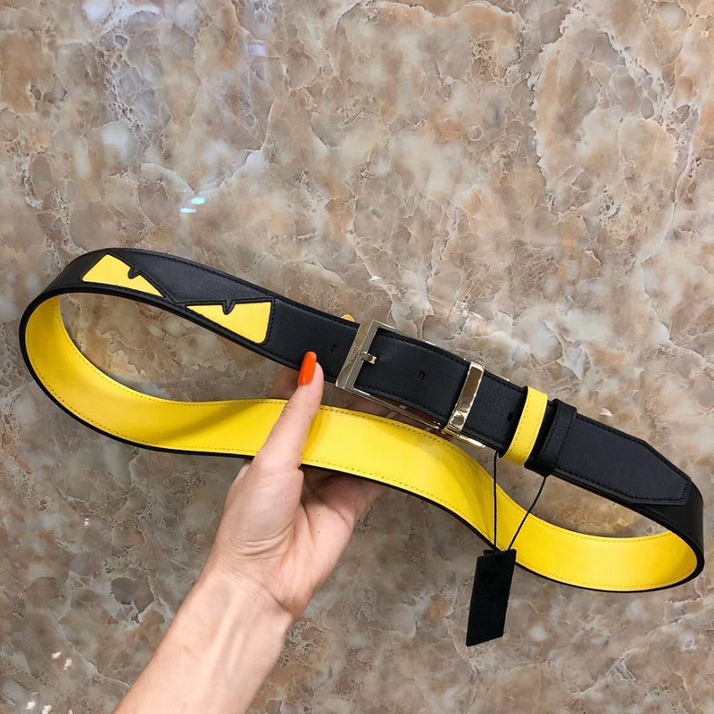 F**di black and yellow leather belt with bag bugs eyes