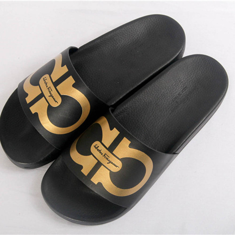 Ferragamo Double Gancio Black Gold Flip Flop
