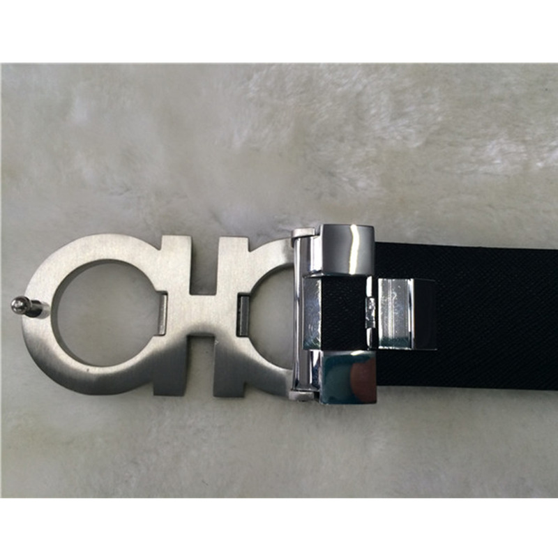 Ferragamo Salvatore Reversible and Adjustable Belt Navy Blue Silver Buckle