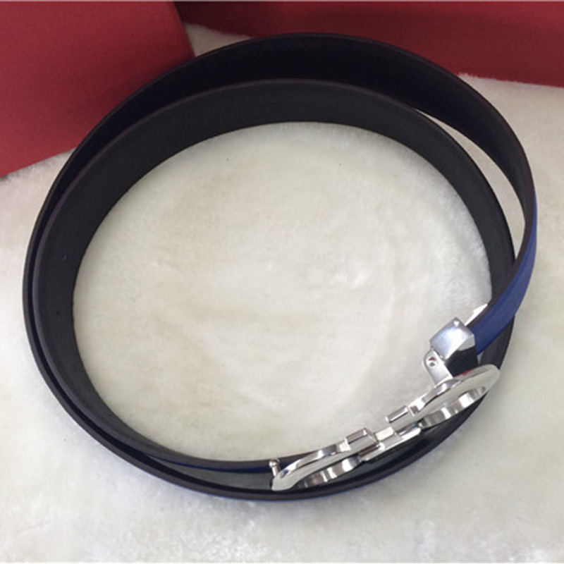 Ferragamo Salvatore Reversible and Adjustable Belt Navy Blue Silver Buckle