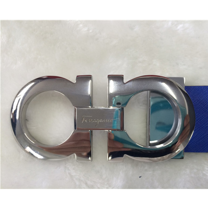 Ferragamo Salvatore Reversible and Adjustable Belt Navy Blue Silver Buckle