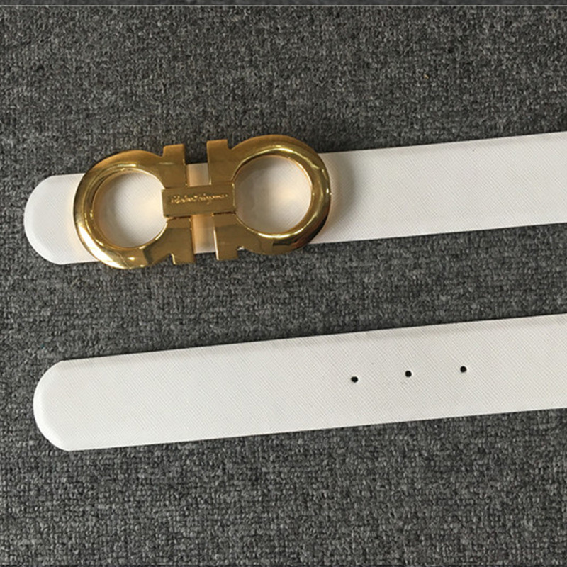 Ferragamo Limited Quality Ferragamo Reversible belt 237601 white featuring oversized double golden Gancio buckle