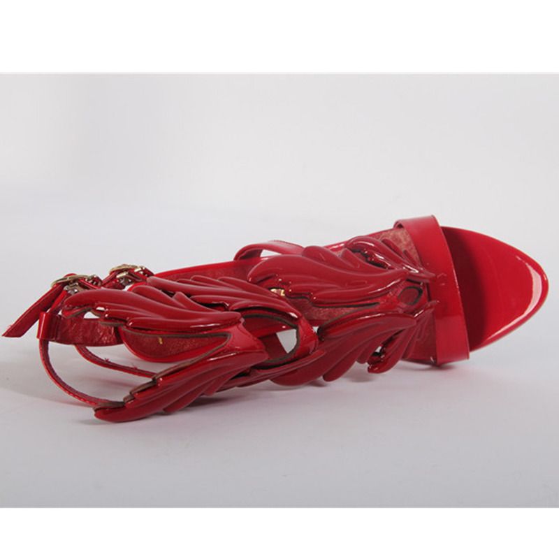 Giuseppe Zanotti Mirrored Red Calfskin Sandal with Cruel Accessory