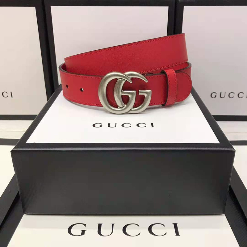 G*u*i red leather belt with double g buckle