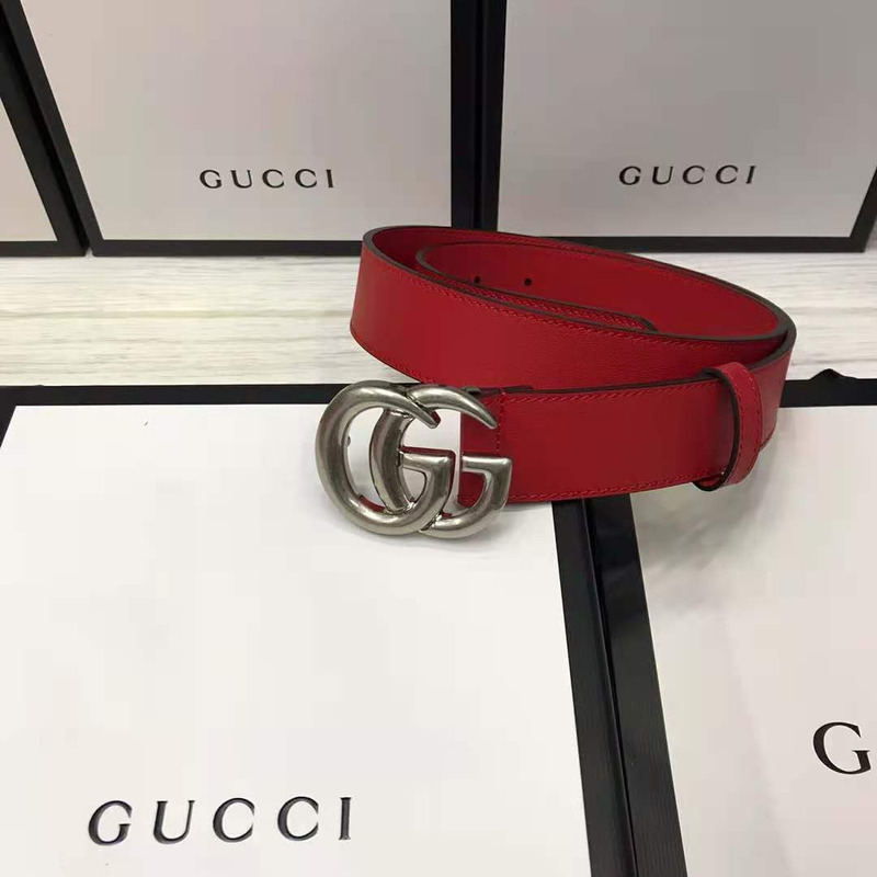 G*u*i red leather belt with double g buckle