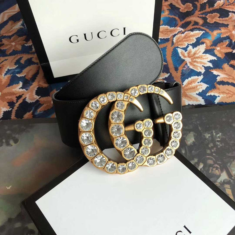 leather belt with crystal double G*u*i buckle