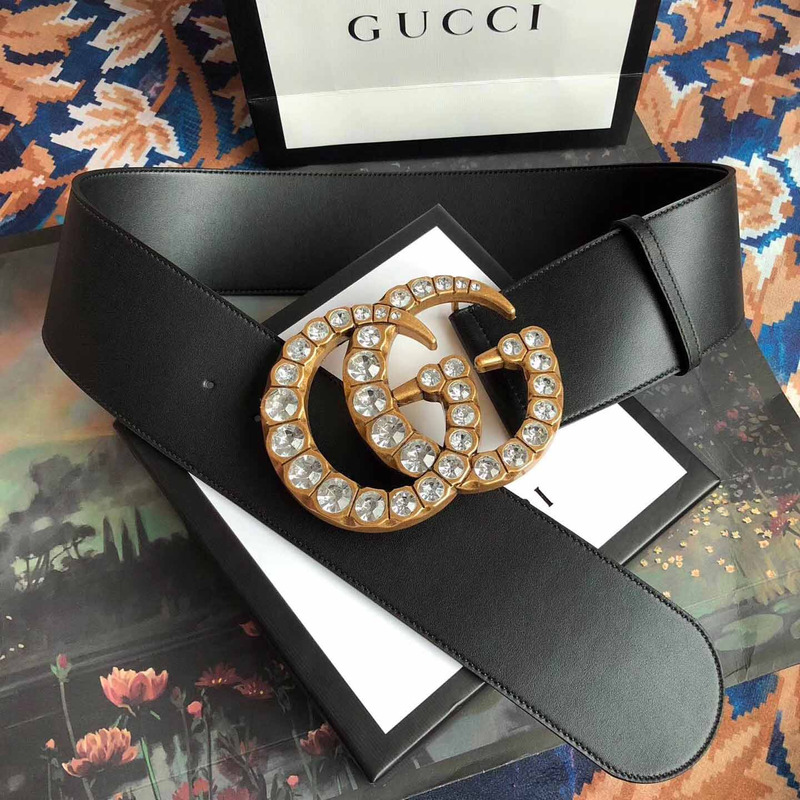 leather belt with crystal double G*u*i buckle